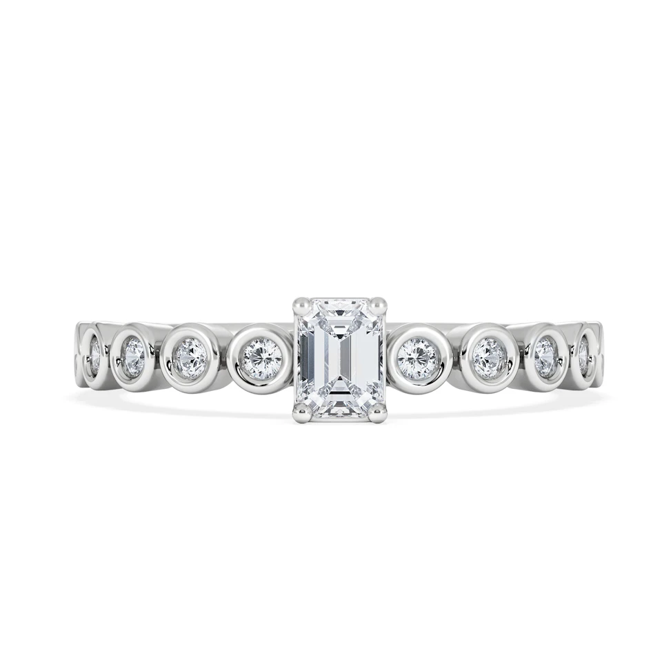 Entwine 0.30ct Emerald Cut Lab Diamond Solitaire Engagement Ring with Side Stones in Sterling Silver
