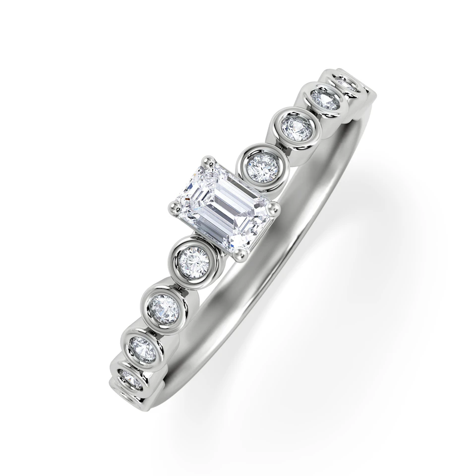 Entwine 0.30ct Emerald Cut Lab Diamond Solitaire Engagement Ring with Side Stones in Sterling Silver