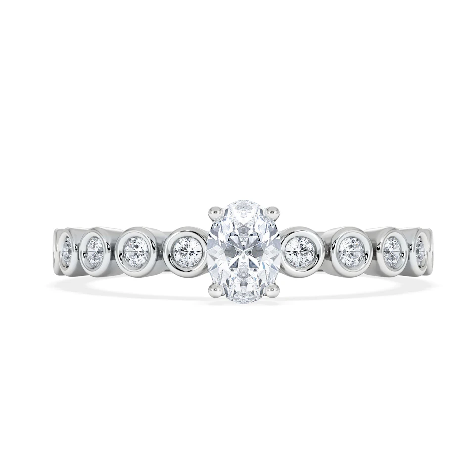 Entwine 0.30ct Oval Cut Lab Diamond Solitaire Engagement Ring with Side Stones in Sterling Silver