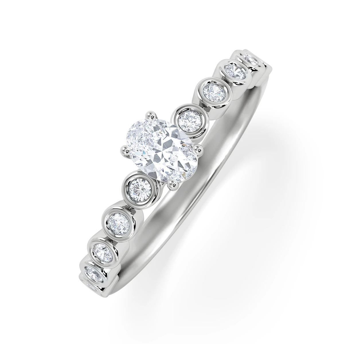 Entwine 0.30ct Oval Cut Lab Diamond Solitaire Engagement Ring with Side Stones in Sterling Silver