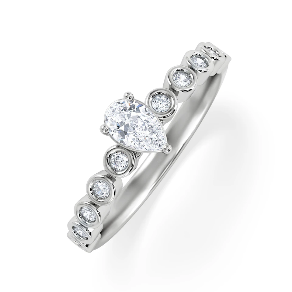 Entwine 0.30ct Pear Cut Lab Diamond Solitaire Engagement Ring with Side Stones in Sterling Silver