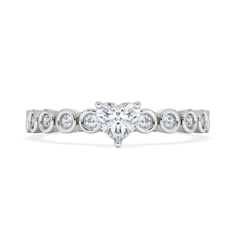 Entwine 0.30ct Heart Cut Lab Diamond Solitaire Engagement Ring with Side Stones in Sterling Silver