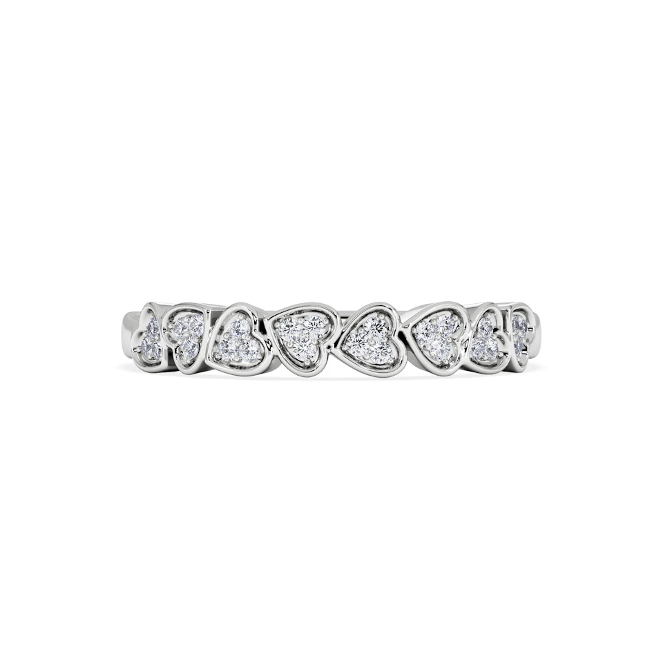 Heart Half Eternity Ring Lab Diamond 0.11ct in 925 SIlver