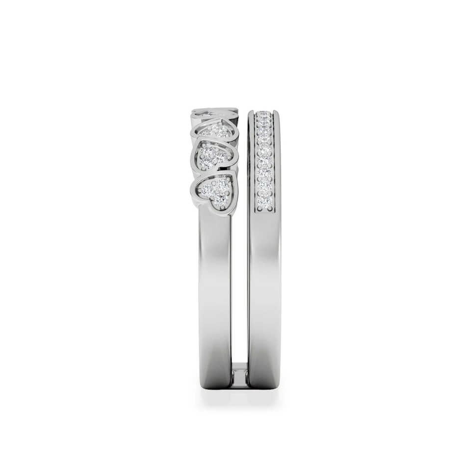 Double Heart Band Stacking Ring Lab Diamond 0.20ct in 925 Silver