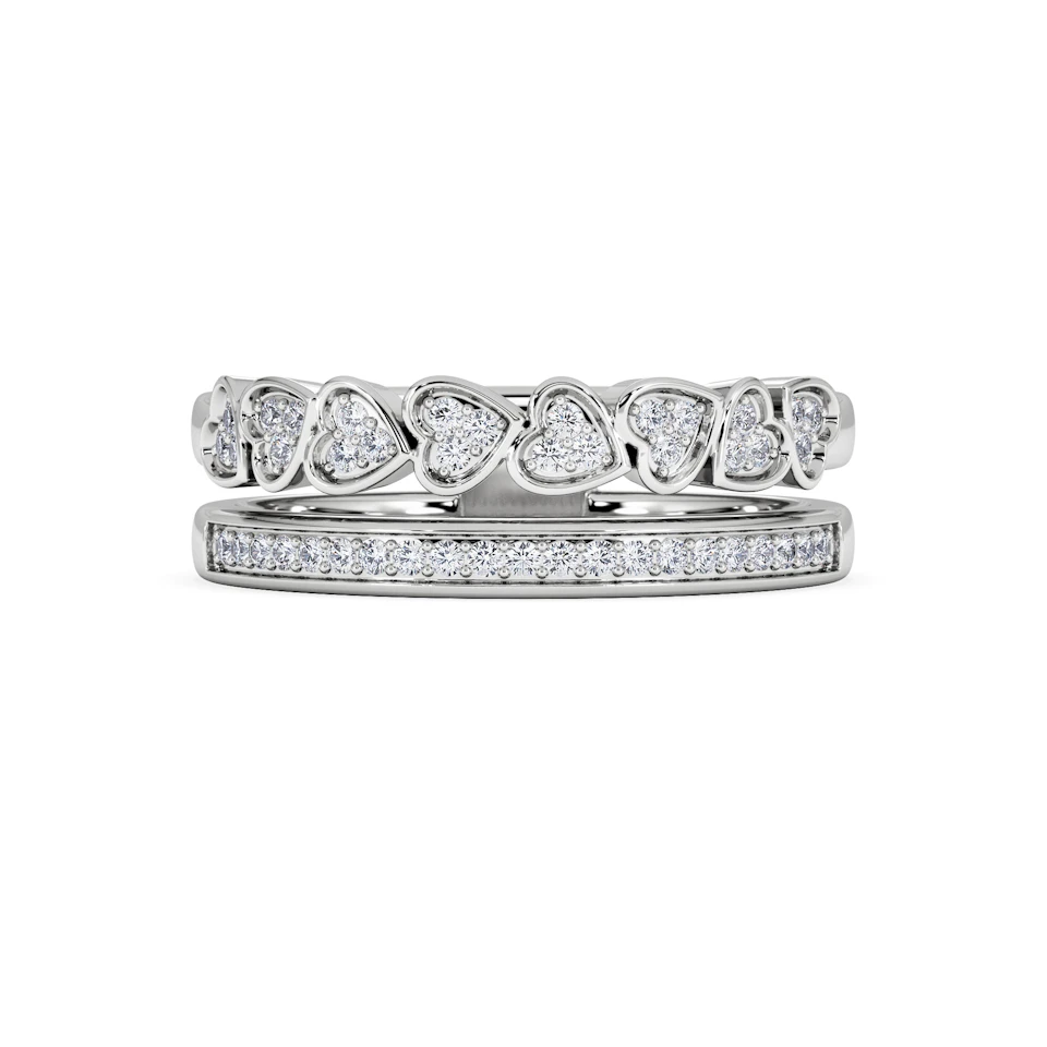 Double Heart Band Stacking Ring Lab Diamond 0.20ct in 925 Silver