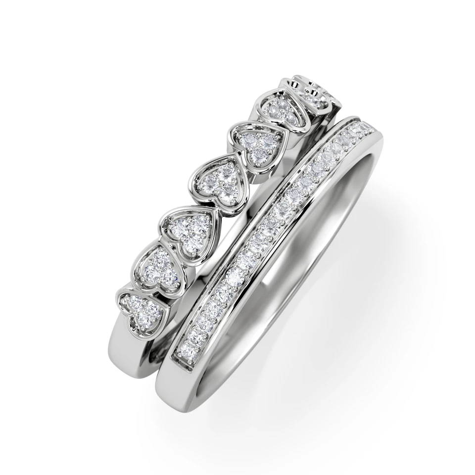 Double Heart Band Stacking Ring Lab Diamond 0.20ct in 925 Silver