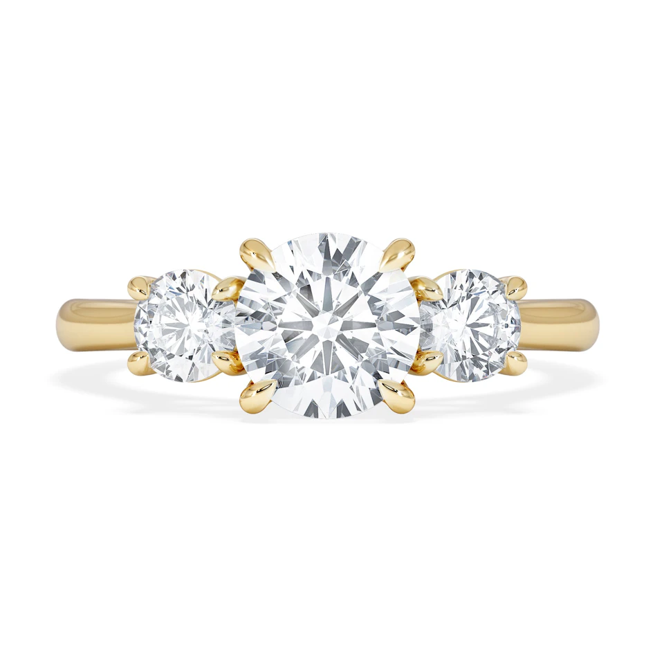Evoke 1.00ct Round Cut Lab Diamond 3 Stone Ring in 9K Yellow Gold