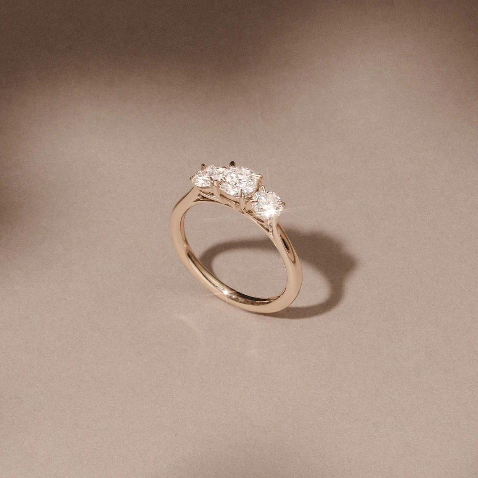 Evoke 1.00ct Round Cut Lab Diamond 3 Stone Ring in 9K Yellow Gold