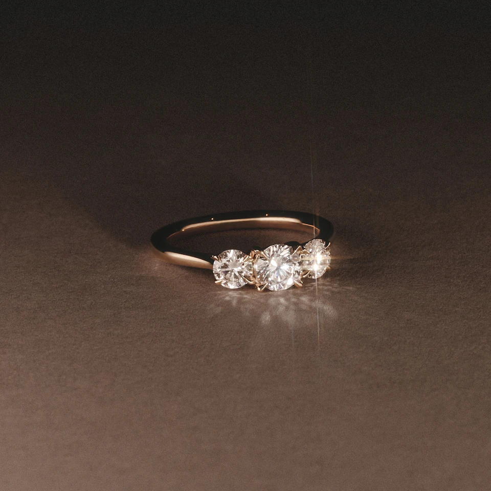 Evoke 1.00ct Round Cut Lab Diamond 3 Stone Ring in 9K Yellow Gold