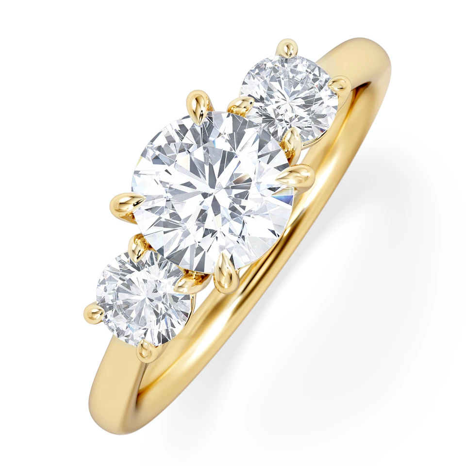 Evoke 1.00ct Round Cut Lab Diamond 3 Stone Ring in 9K Yellow Gold