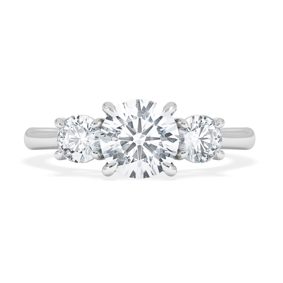 Evoke 1.00ct Round Cut Lab Diamond 3 Stone Ring in 9K White Gold