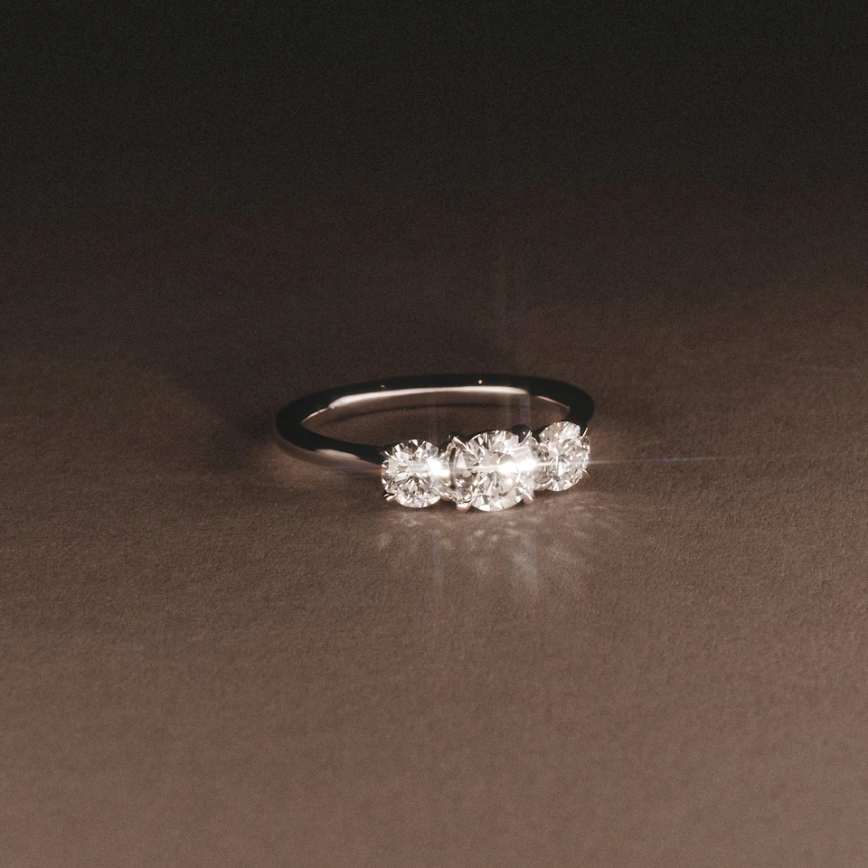 Evoke 1.00ct Round Cut Lab Diamond 3 Stone Ring in 9K White Gold