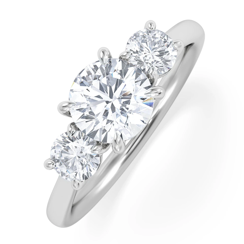 Evoke 1.00ct Round Cut Lab Diamond 3 Stone Ring in 9K White Gold