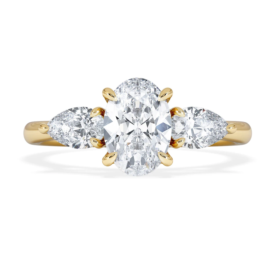 Evoke 1.00ct Oval Cut Lab Diamond 3 Stone Ring in 9K Yellow Gold