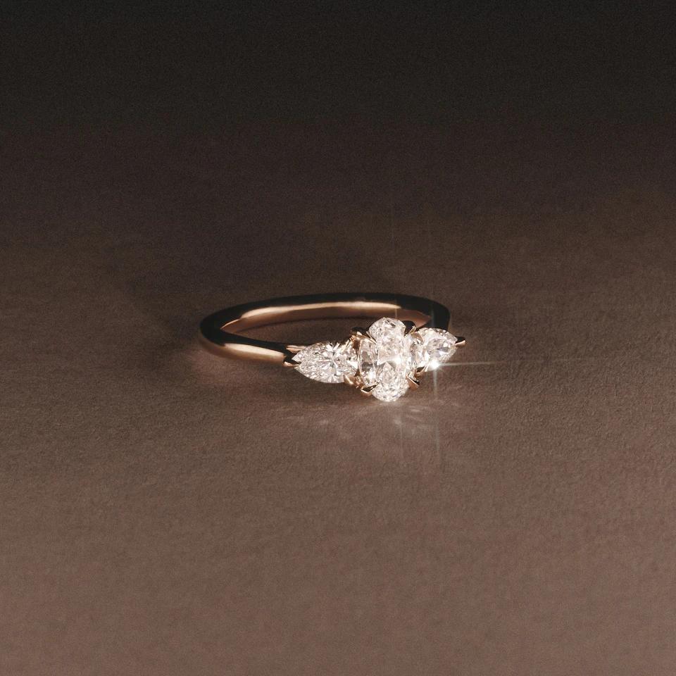 Evoke 1.00ct Oval Cut Lab Diamond 3 Stone Ring in 9K Yellow Gold