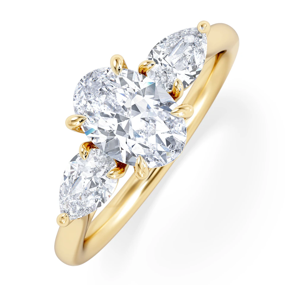 Evoke 1.00ct Oval Cut Lab Diamond 3 Stone Ring in 9K Yellow Gold