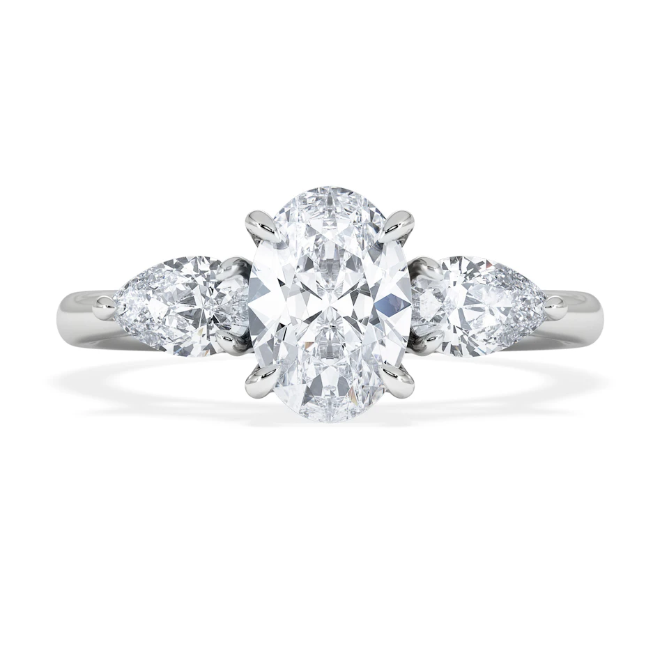 Evoke 1.00ct Oval Cut Lab Diamond 3 Stone Ring in 9K White Gold