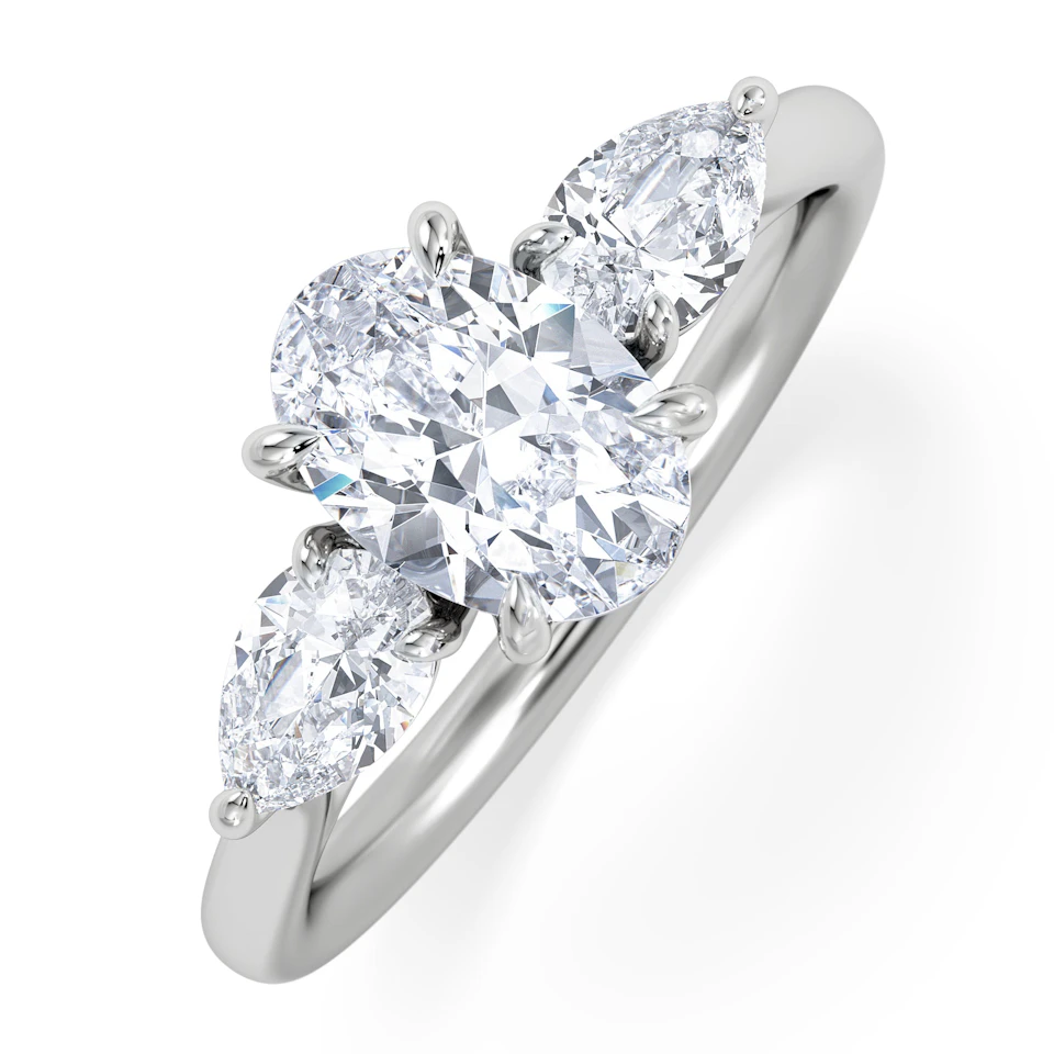 Evoke 1.00ct Oval Cut Lab Diamond 3 Stone Ring in 9K White Gold