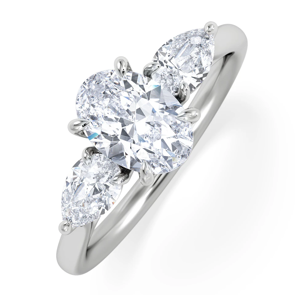 Evoke 1.00ct Oval Cut Lab Diamond 3 Stone Ring in 9K White Gold
