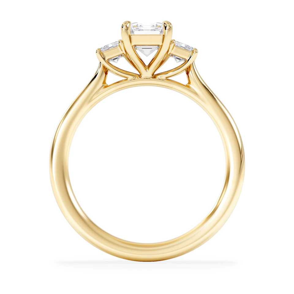Evoke 1.00ct Emerald Cut Lab Diamond 3 Stone Ring in 9K Yellow Gold