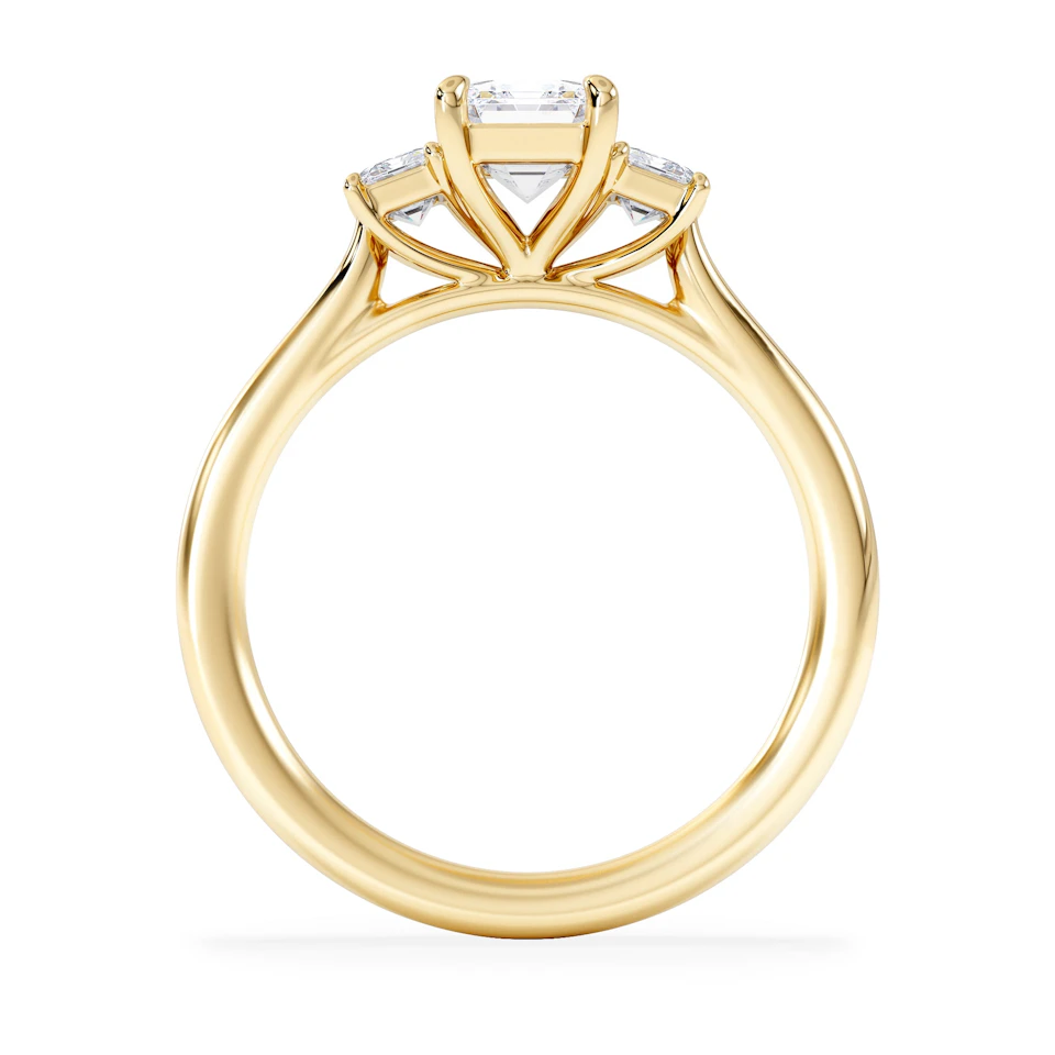 Evoke 1.00ct Emerald Cut Lab Diamond 3 Stone Ring in 9K Yellow Gold