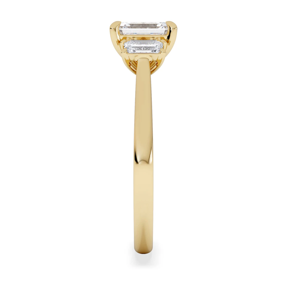 Evoke 1.00ct Emerald Cut Lab Diamond 3 Stone Ring in 9K Yellow Gold
