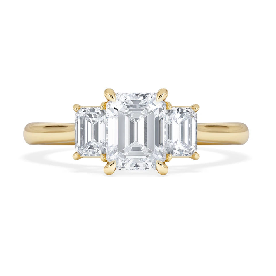 Evoke 1.00ct Emerald Cut Lab Diamond 3 Stone Ring in 9K Yellow Gold