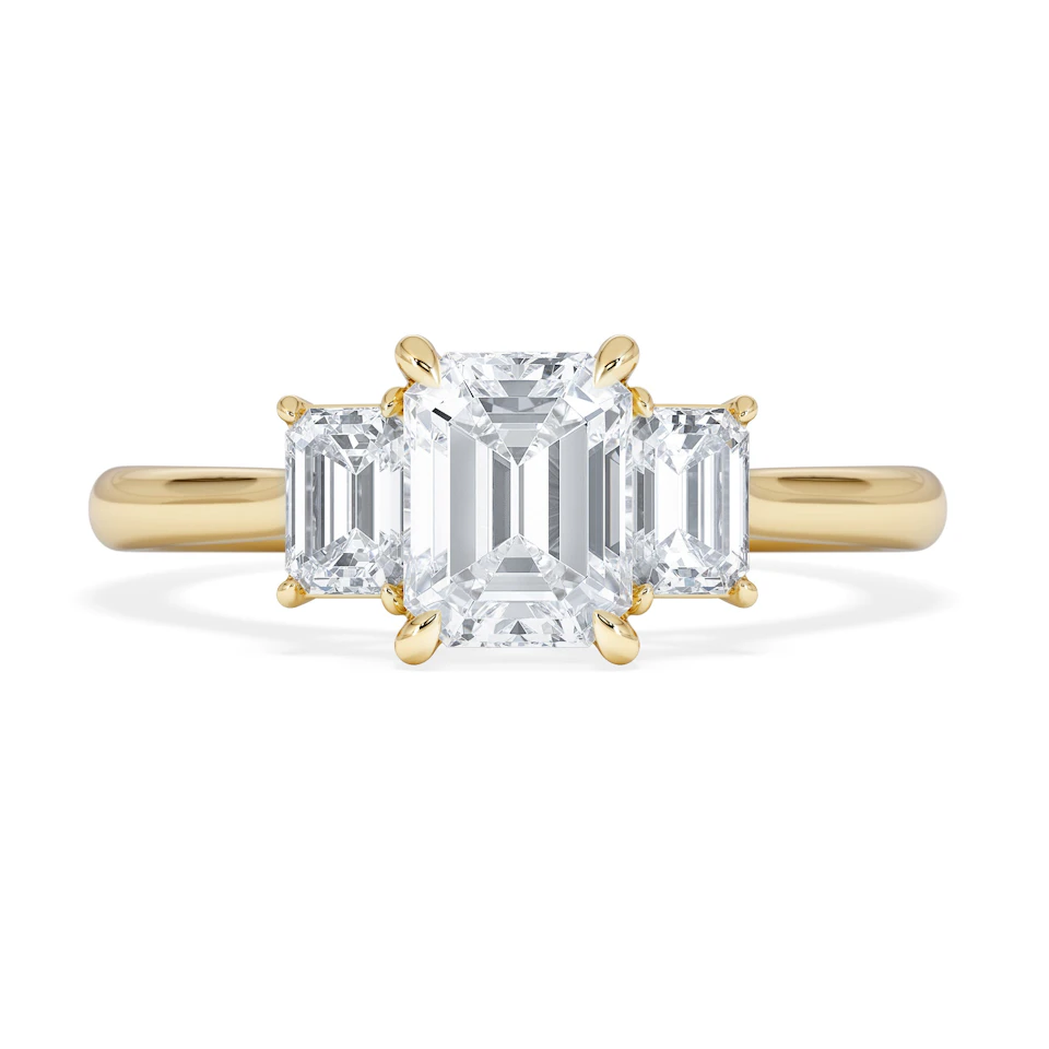 Evoke 1.00ct Emerald Cut Lab Diamond 3 Stone Ring in 9K Yellow Gold