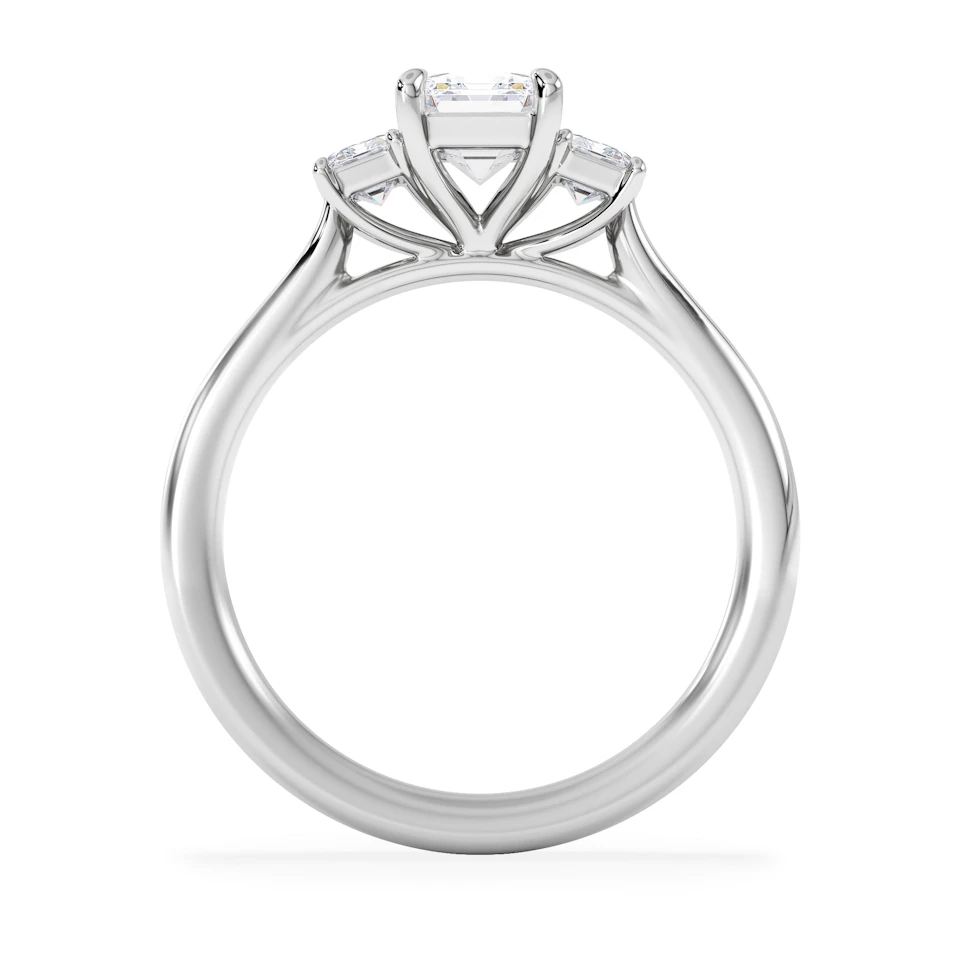 Evoke 1.00ct Emerald Cut Lab Diamond 3 Stone Ring in 9K White Gold