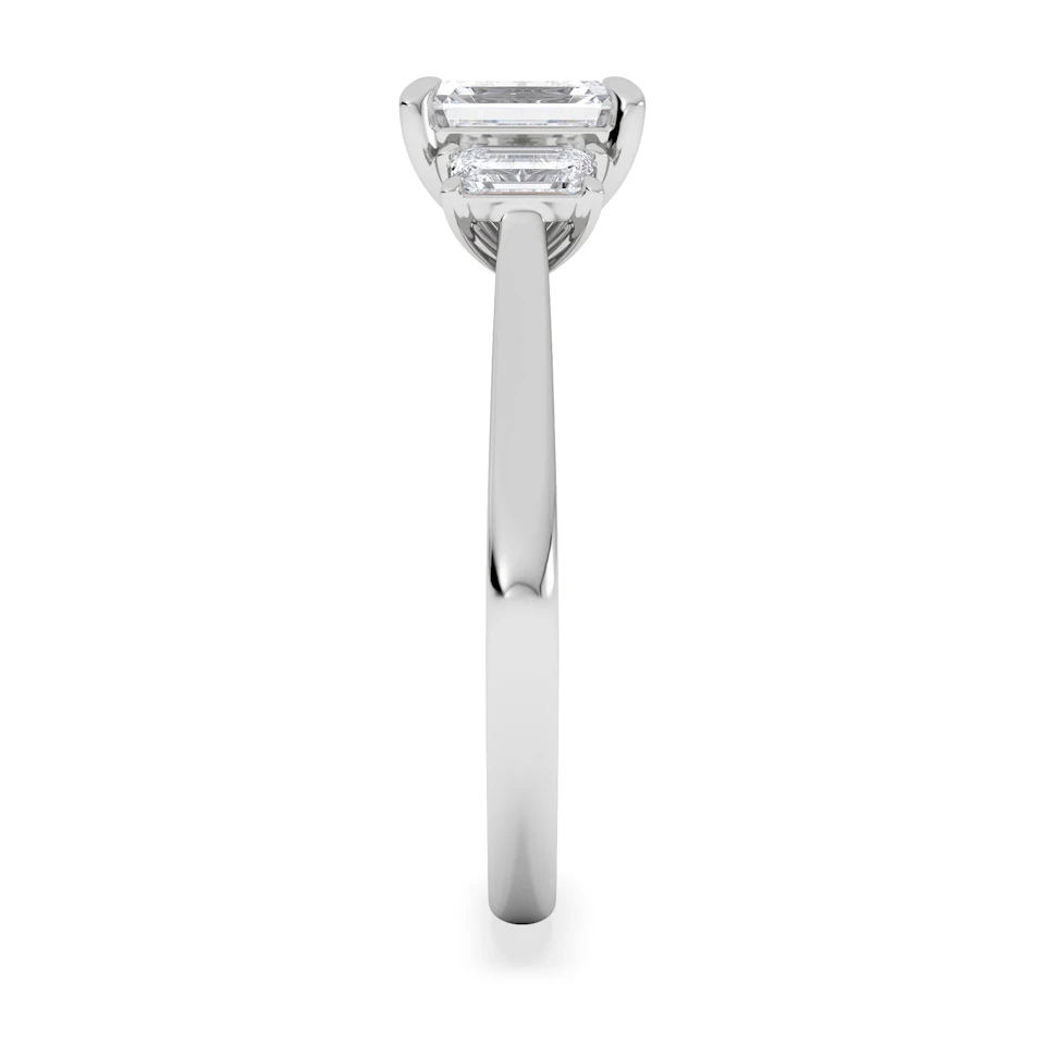 Evoke 1.00ct Emerald Cut Lab Diamond 3 Stone Ring in 9K White Gold