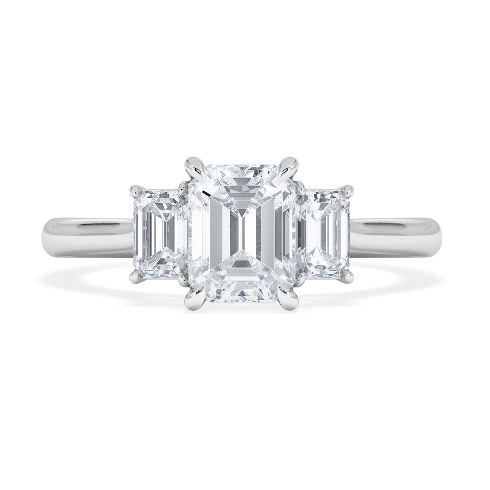 Evoke 1.00ct Emerald Cut Lab Diamond 3 Stone Ring in 9K White Gold