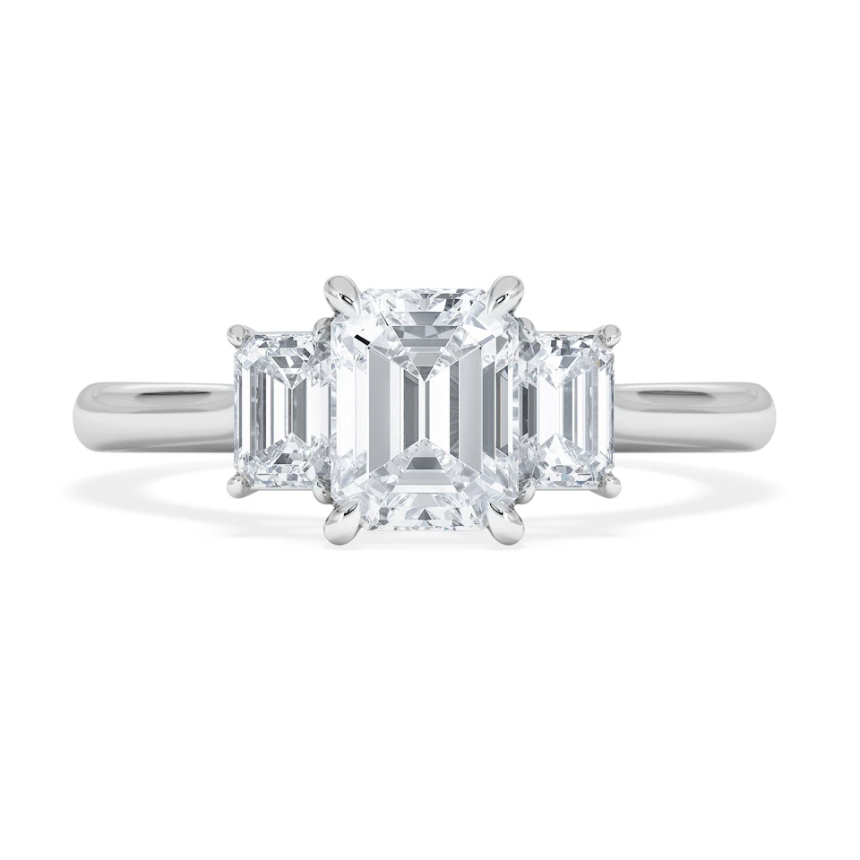 Evoke 1.00ct Emerald Cut Lab Diamond 3 Stone Ring in 9K White Gold