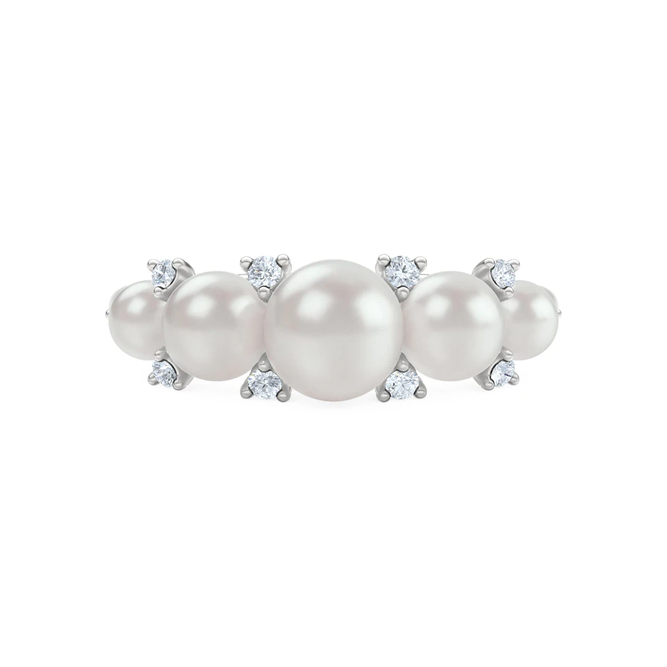Eden 2.15ct Round Pearl and Lab Diamond 5 Stone Ring in Sterling Silver