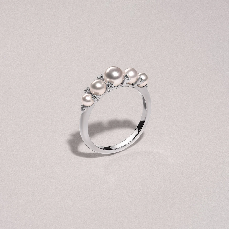 Eden 2.15ct Round Pearl and Lab Diamond 5 Stone Ring in Sterling Silver