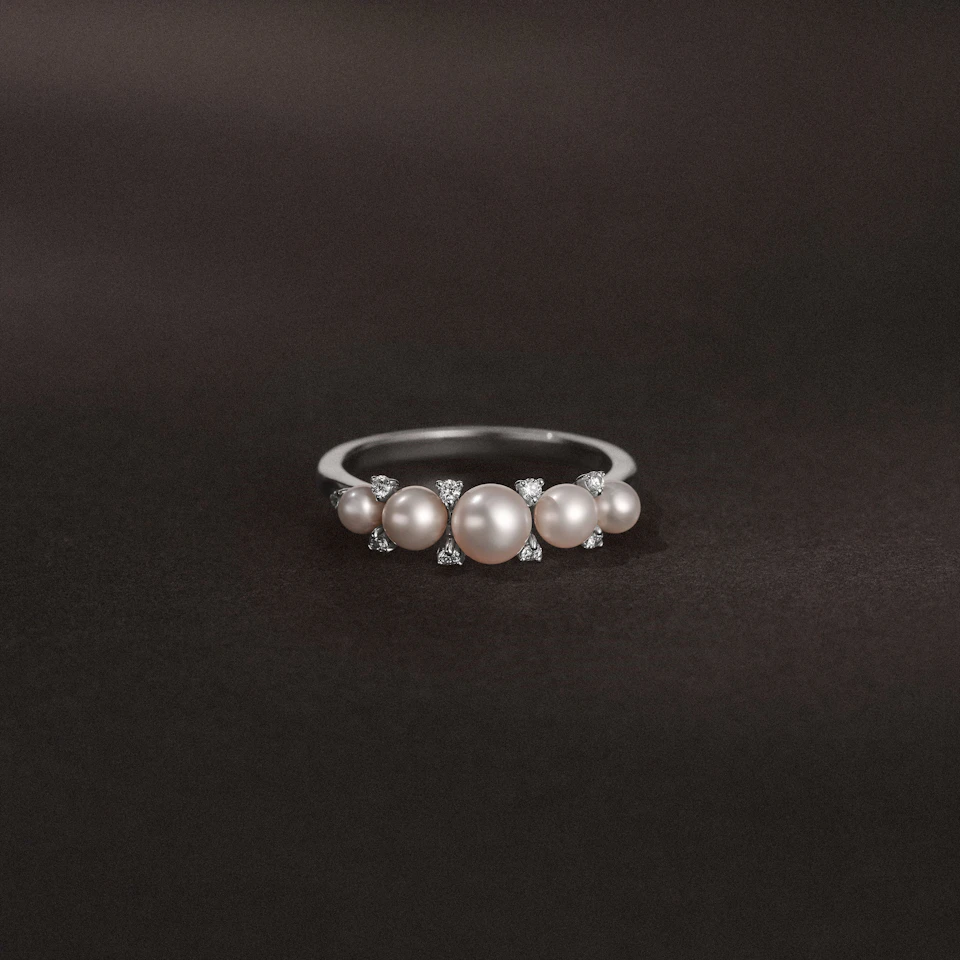 Eden 2.15ct Round Pearl and Lab Diamond 5 Stone Ring in Sterling Silver
