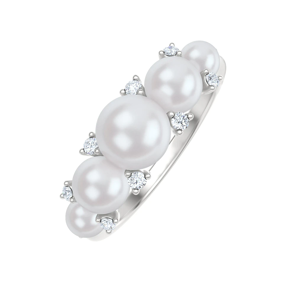 Eden 2.15ct Round Pearl and Lab Diamond 5 Stone Ring in Sterling Silver