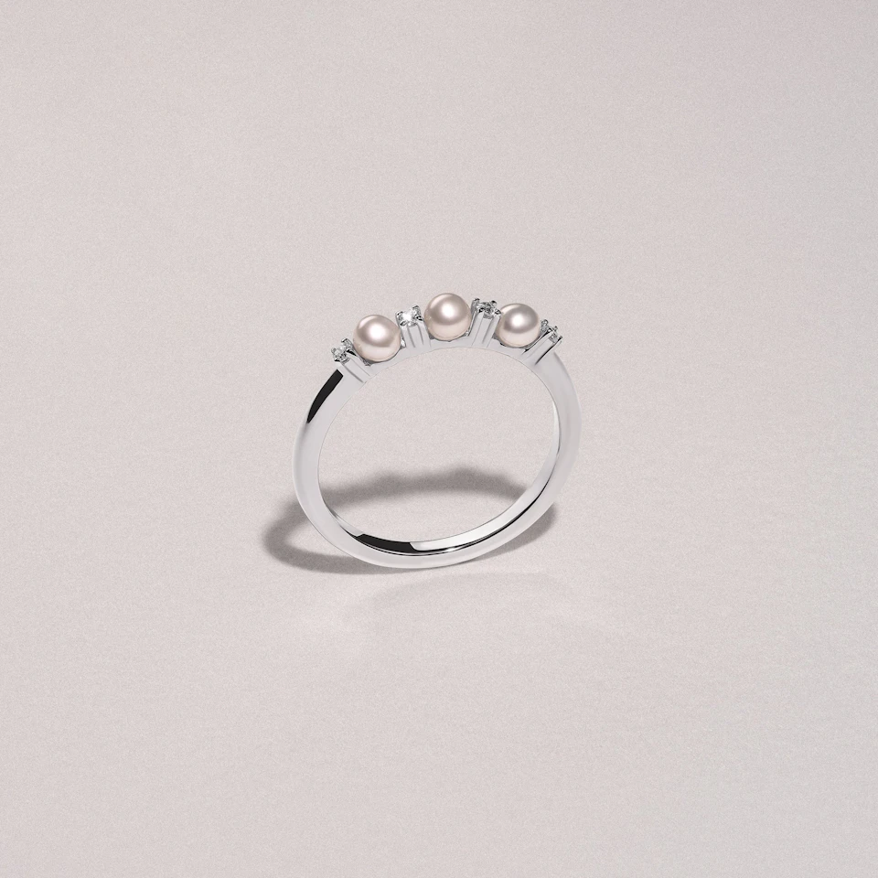 Eden 0.60ct Round Pearl and Lab Diamond Floral Ring in Sterling Silver