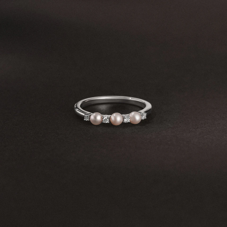 Eden 0.60ct Round Pearl and Lab Diamond Floral Ring in Sterling Silver