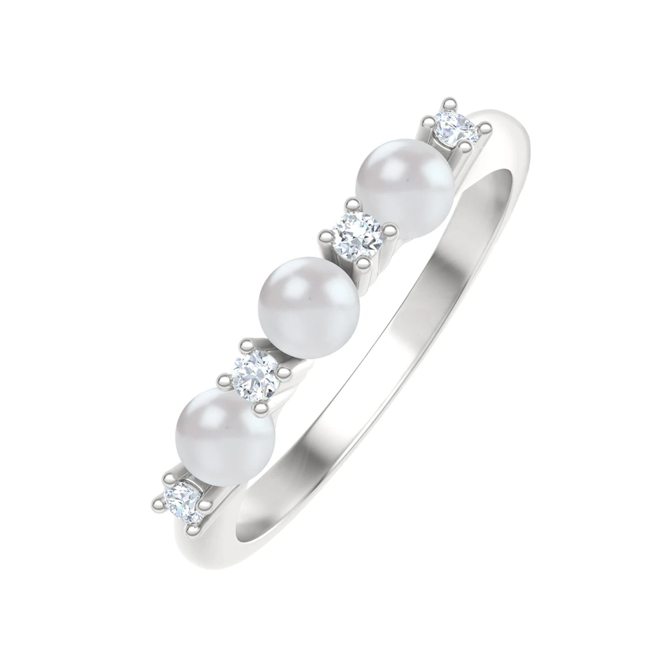 Eden 0.60ct Round Pearl and Lab Diamond Floral Ring in Sterling Silver