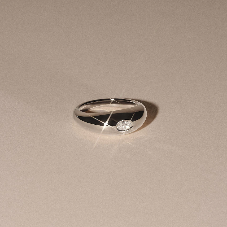 Apex 0.25ct Oval Cut Lab Diamond Signet Ring in Sterling Silver