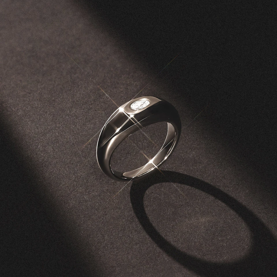 Apex 0.25ct Oval Cut Lab Diamond Signet Ring in Sterling Silver