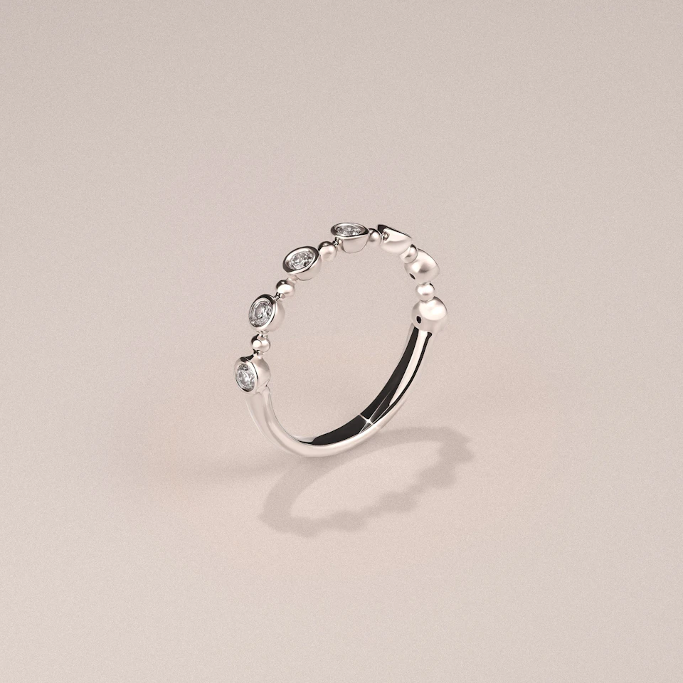 Beaded 0.21ct Round Cut Lab Diamond Half Eternity Ring in Sterling Silver