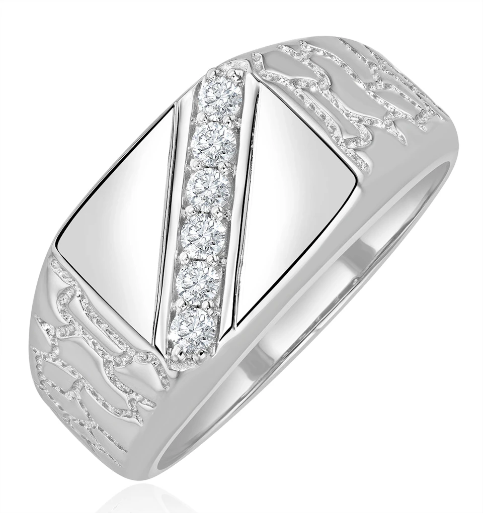 Mens Lab Diamond 0.25ct H/Si Signet Ring in 9K White Gold SIZE W