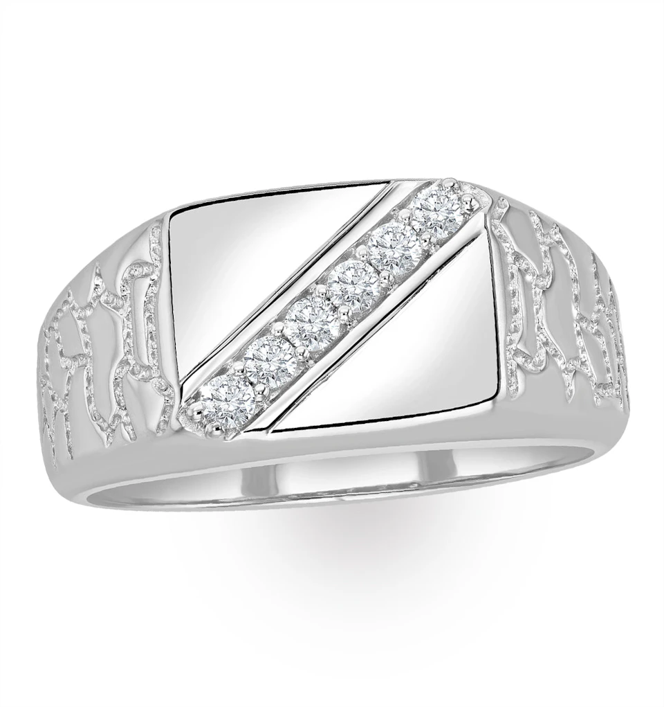 Mens Lab Diamond 0.25ct H/Si Signet Ring in 9K White Gold SIZE W