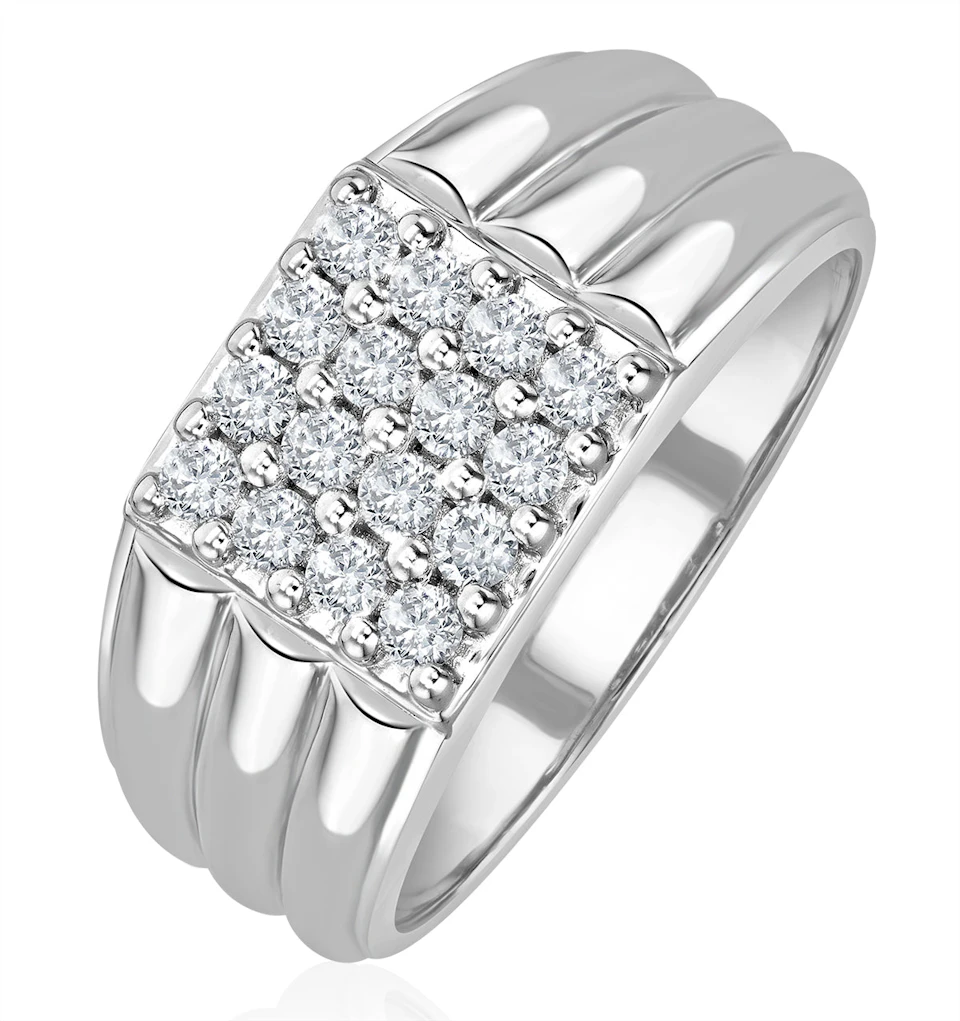 Mens Lab Diamond Encrusted 0.50ct H/Si Signet Ring in Sterling Silver