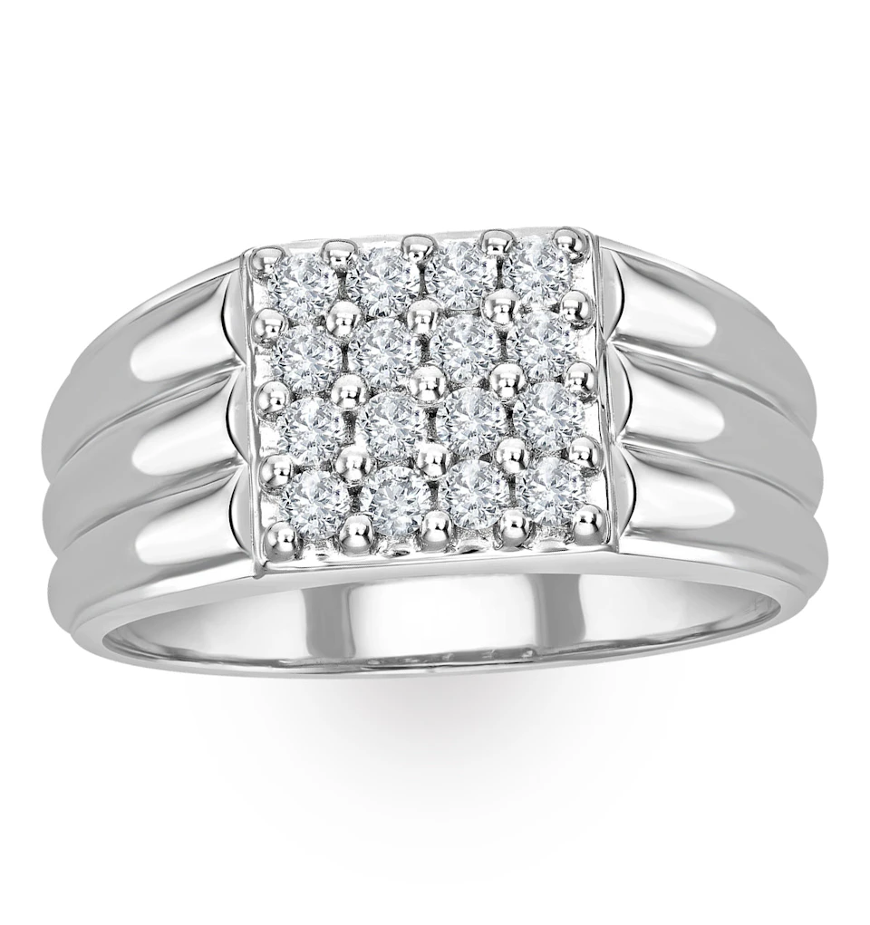 Mens Lab Diamond Encrusted 0.50ct H/Si Signet Ring in Sterling Silver