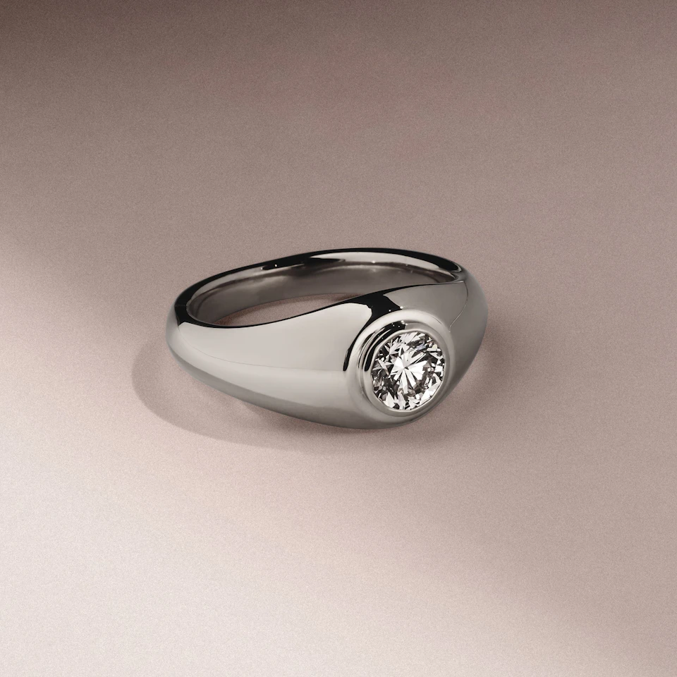 Axis Men's Lab Diamond Signet Ring 1.00ct Round Cut Set in 9k White Gold