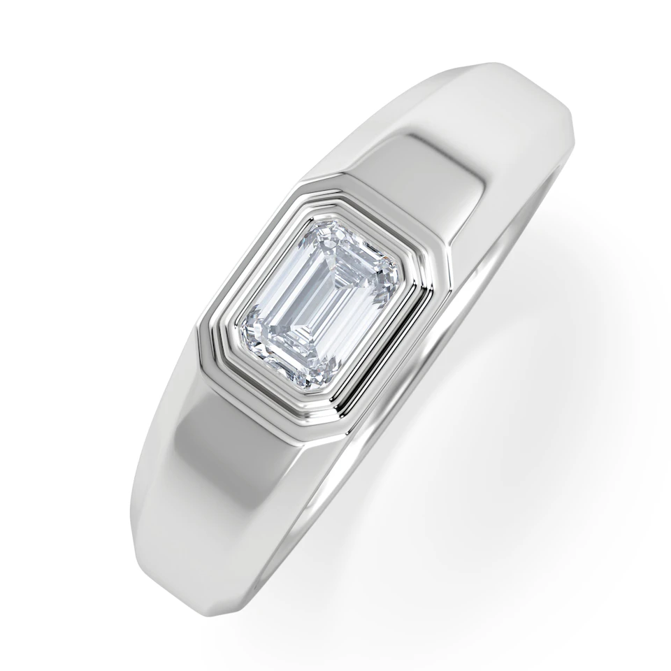 Axis Men's 0.50ct Emerald Cut Lab Diamond Signet Ring in Sterling Silver