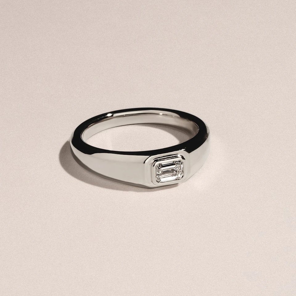 Axis Men's 0.50ct Emerald Cut Lab Diamond Signet Ring in Sterling Silver