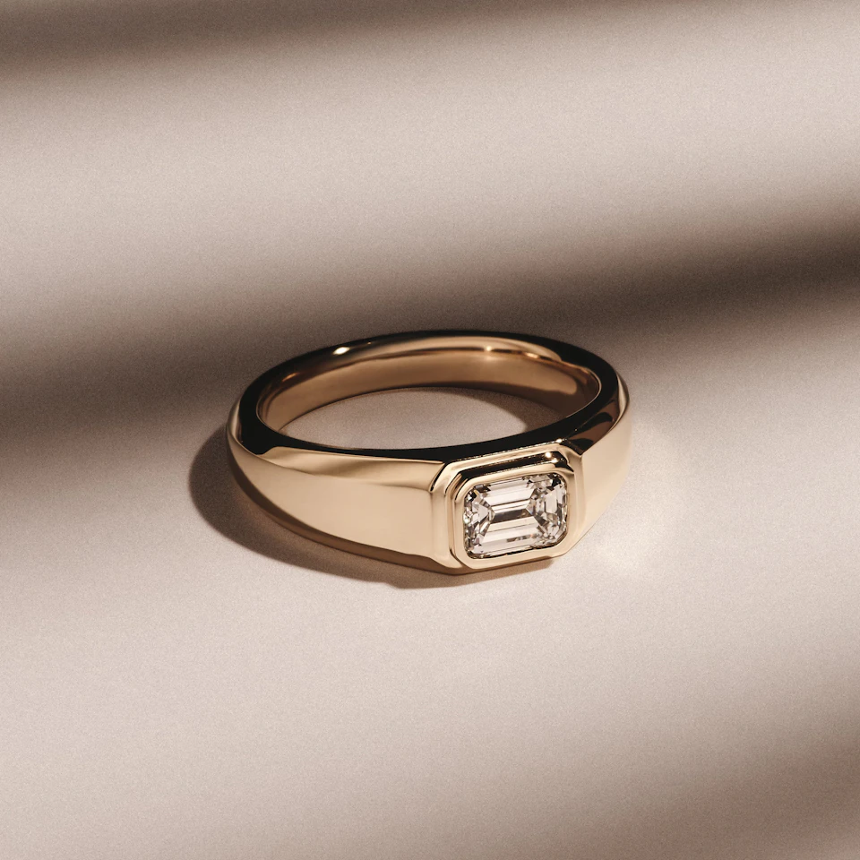 Axis Men's Lab Diamond Signet Ring 1.00ct Emerald Cut Set in 9k Gold